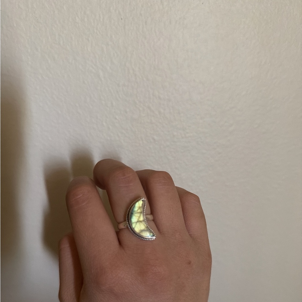 Natural Labradorite Solid 925 Moon Ring - image 1